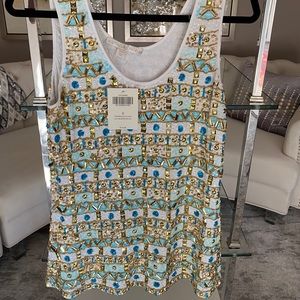 Boston Proper Embellished Gem Tank Top Aquamarine
